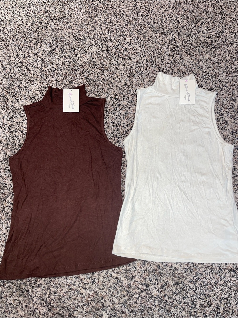 Sleeveless Mock Neck Sleeveless Top Bundle Cream and Brown XS NWT